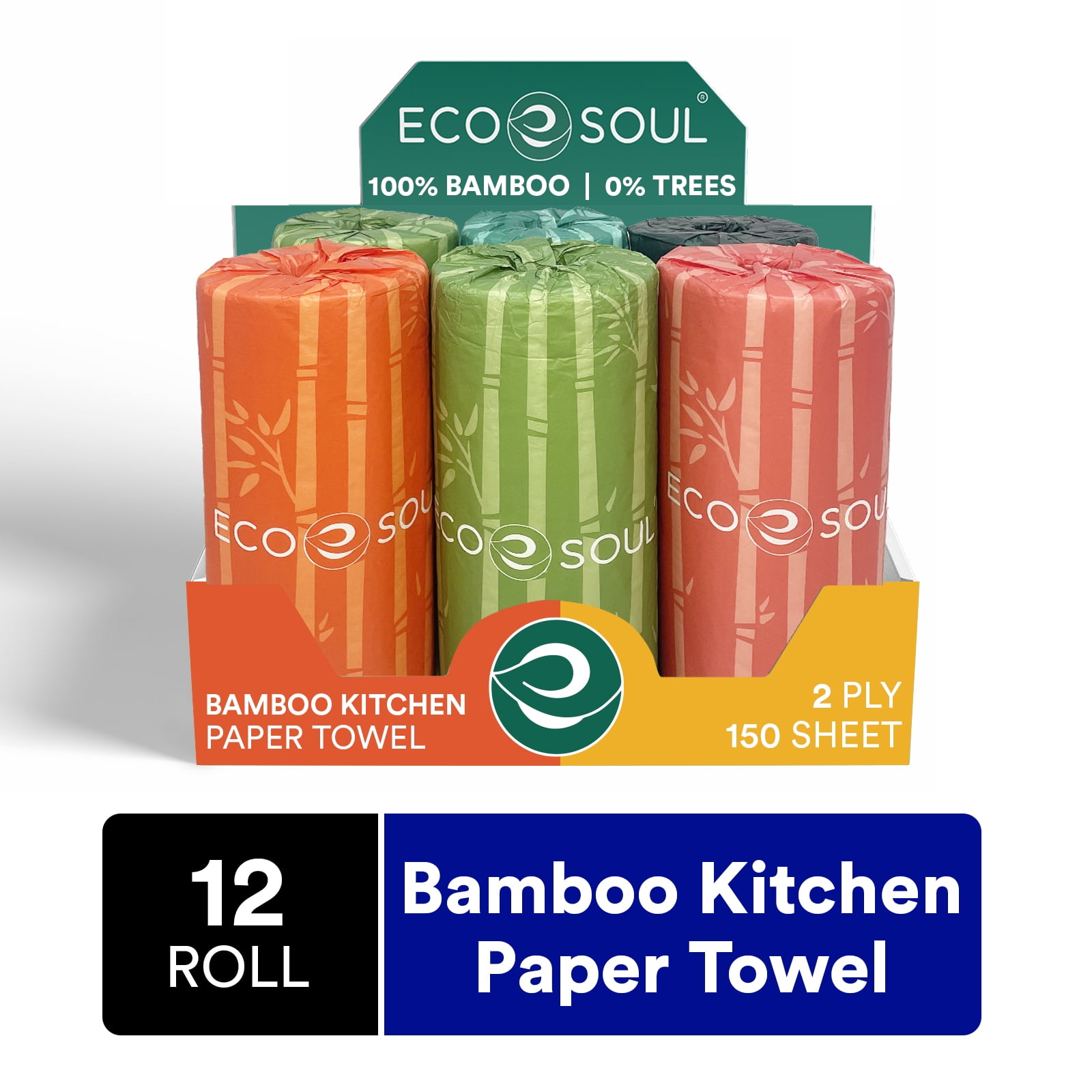 ECO SOUL 100 Compostable Bamboo Kitchen Paper Towel Set of 12 Rolls