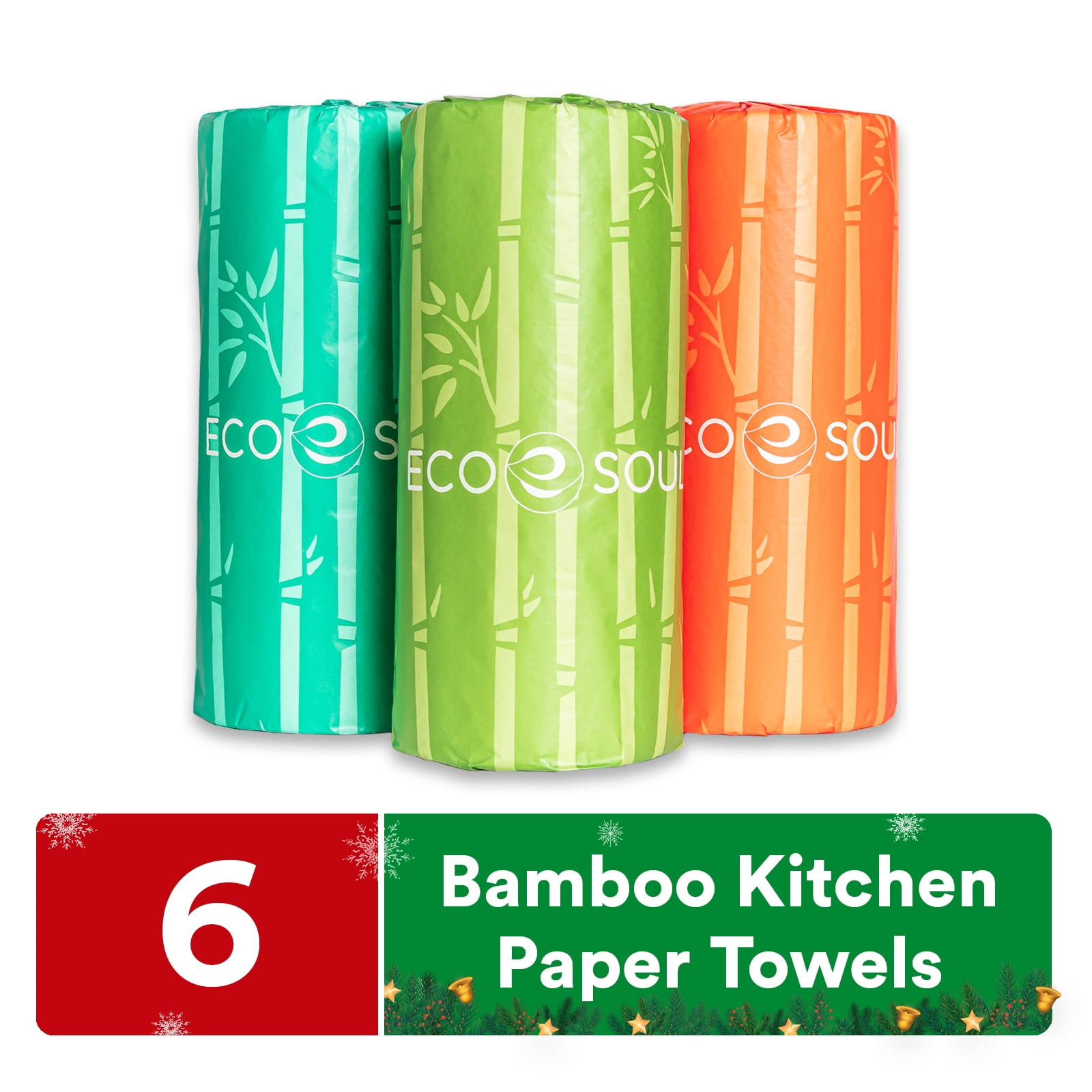 Eco Soul 100% Compostable Bamboo Kitchen Paper Towel Set of 12 Rolls | 2Ply with 1800 Sheets, 150 Sheet Each | Eco-Friendly Soft Paper Towel, Kitchen