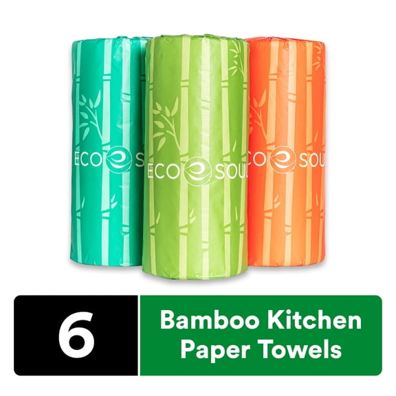ECO SOUL 100% Compostable Bamboo Kitchen Paper Towel Set of 6 Rolls | 2Ply with 900 Sheets, 150 Sheet Each | Eco-friendly Soft Paper Towel, Kitchen Towel