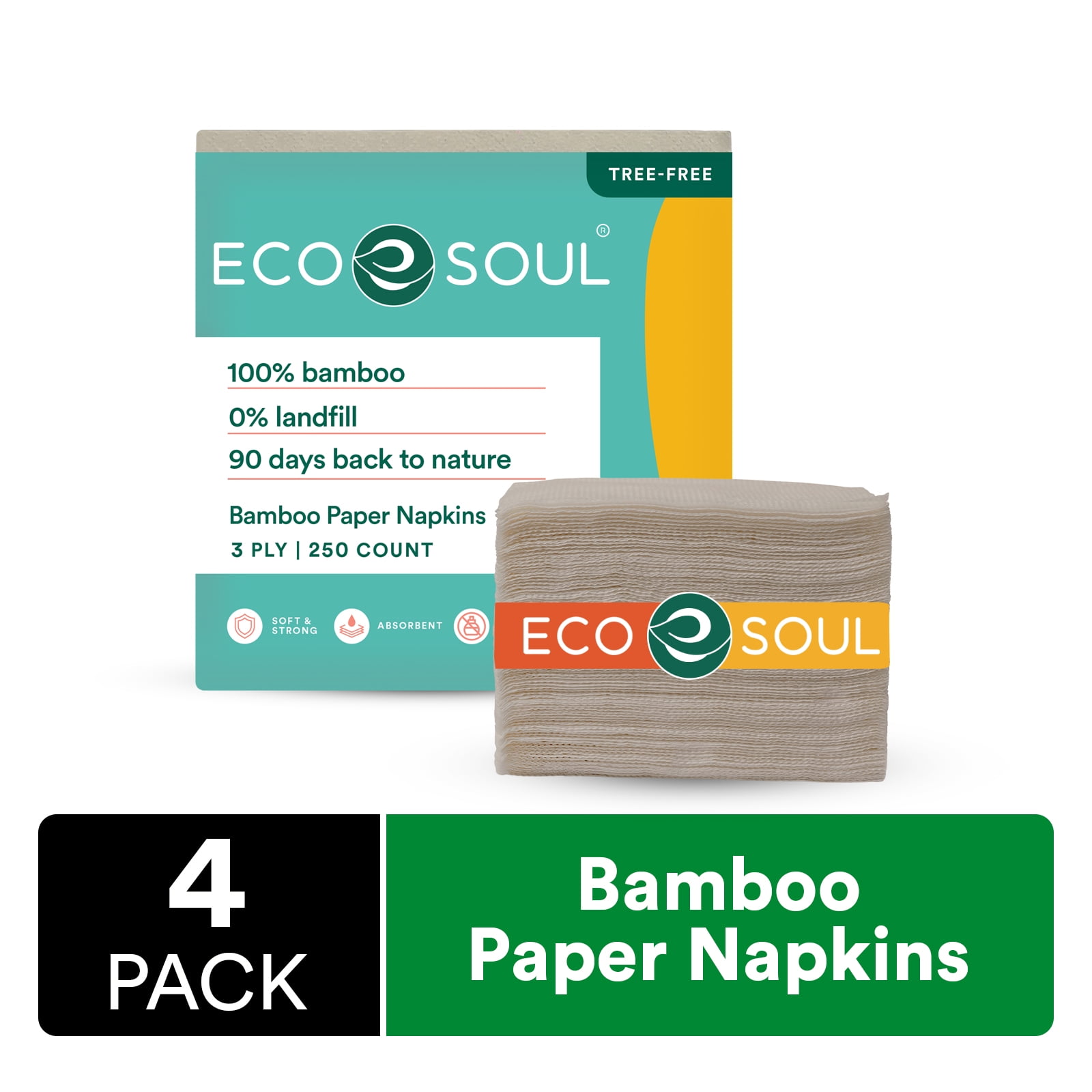 ECO SOUL Compostable Bamboo Napkins, 1000 Count Dinner Package for