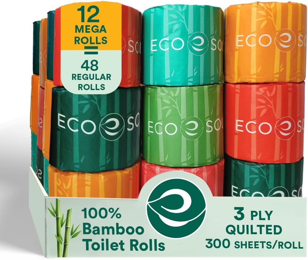 ECO SOUL 100 Compostable Bamboo Toilet Paper Set of 12 Rolls 3Ply