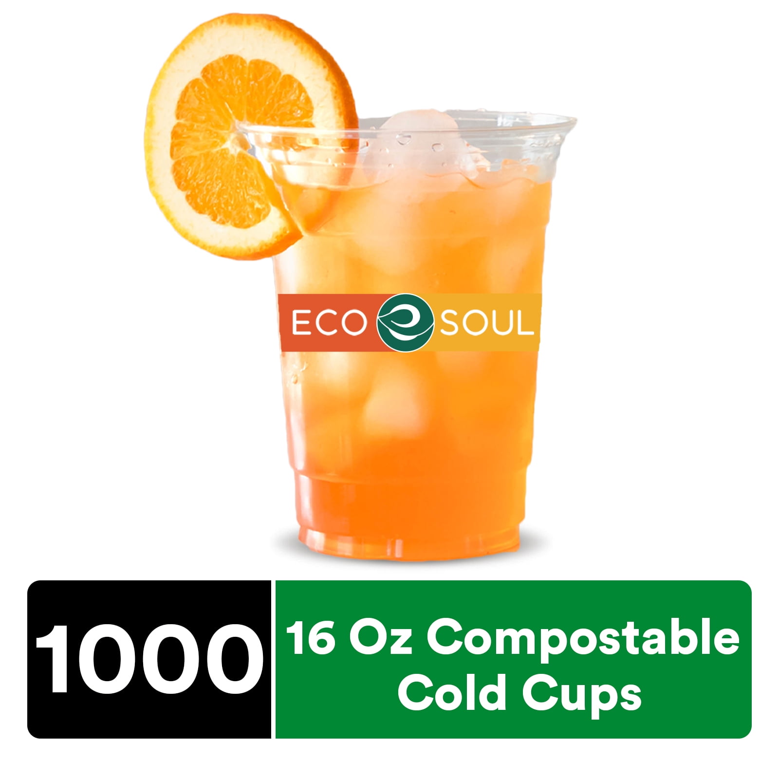 ECO SOUL 100 Compostable, Disposable Party Cups Ecofriendly Party Cups (1000 Count, 16 oz