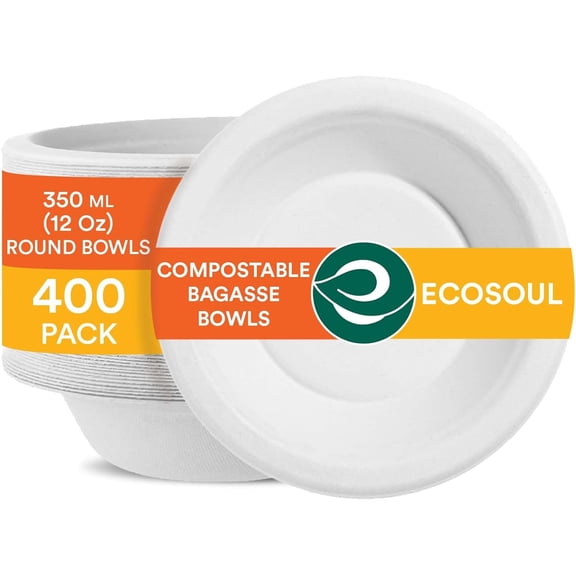 ECO SOUL 12 Oz, 400 Count, 400 Pack Disposable Paper Bowls, Casual, Heavy Duty, Beige, Solid Print