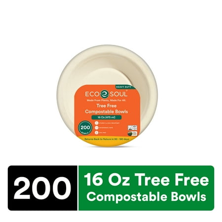 ECO SOUL Casual Heavy Duty 10 Oz Disposable Paper Bowls, Solid Print White, 200 Count (2 Pack)