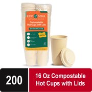 ECO SOUL 16 Oz Disposable Paper Cups, 200 Count, Beige, Solid Print, Plants