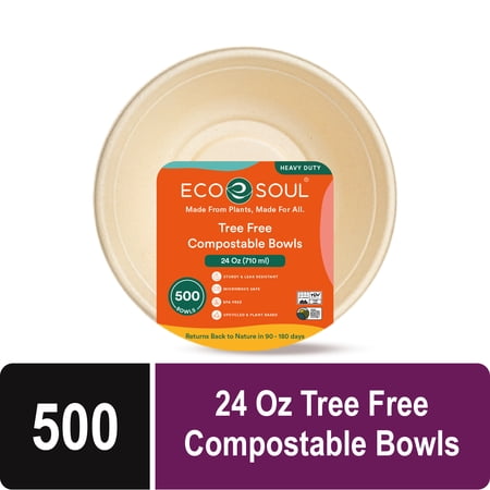 Eco Soul 24 Oz, 500-Count Compostable Disposable Paper Bowls