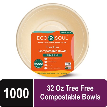 ECO SOUL 32 Oz, 1000 Count, 1000 Pack Disposable Paper Bowls, Heavy Duty