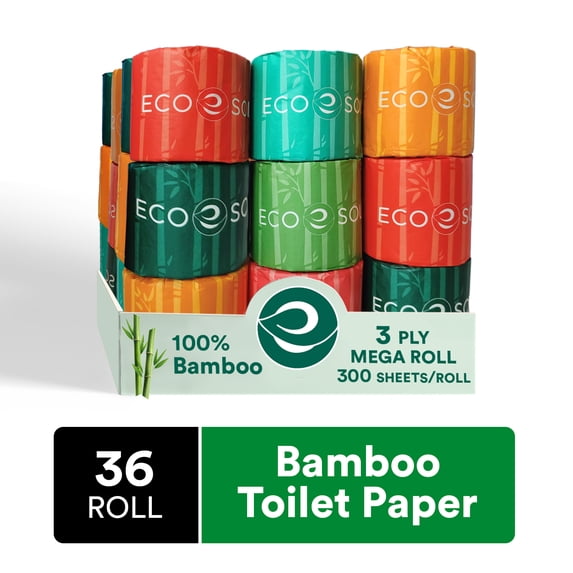 ECO SOUL 3Ply Bamboo Septic Safe Toilet Paper, 36 Rolls Per Carton