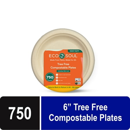 Eco Soul 6-Inch Round 750-Count Disposable Paper Plates, Heavy-Duty Eco-Friendly