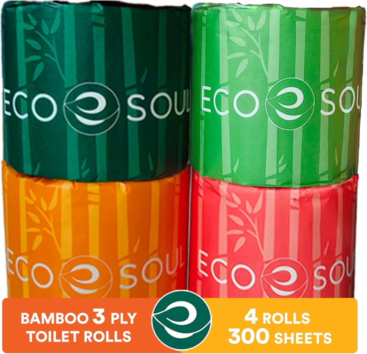 ECO SOUL Bamboo Toilet Paper 3 Ply 4 Mega Rolls = 8 Regular Rolls | Eco ...