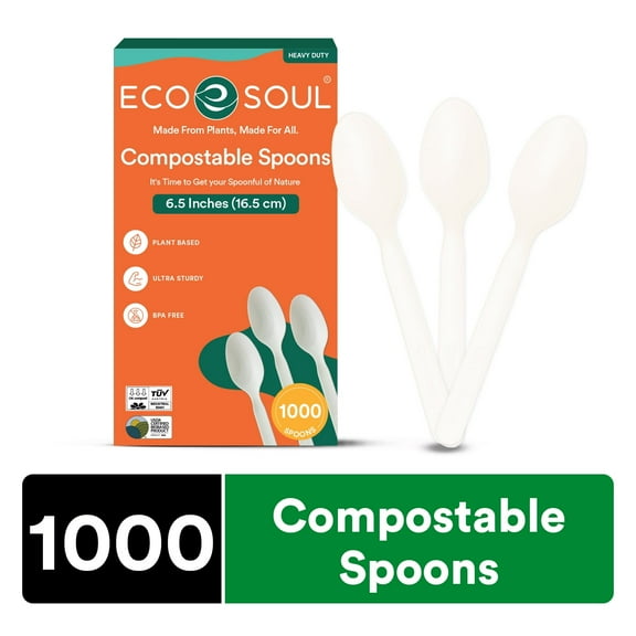 ECO SOUL Compostable Spoon Set, Plastic, Disposable Spoons, Combo Pack of 1000 Count, (1 Pack)