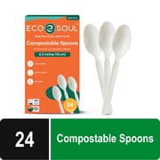 Eco Soul Spoons, Compostable, Plant-Based Material, 24 Count