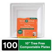 Eco Soul Biodegradable Sugarcane Eco Plates, Casual, Heavy Duty, 10 Inch, 100 Count
