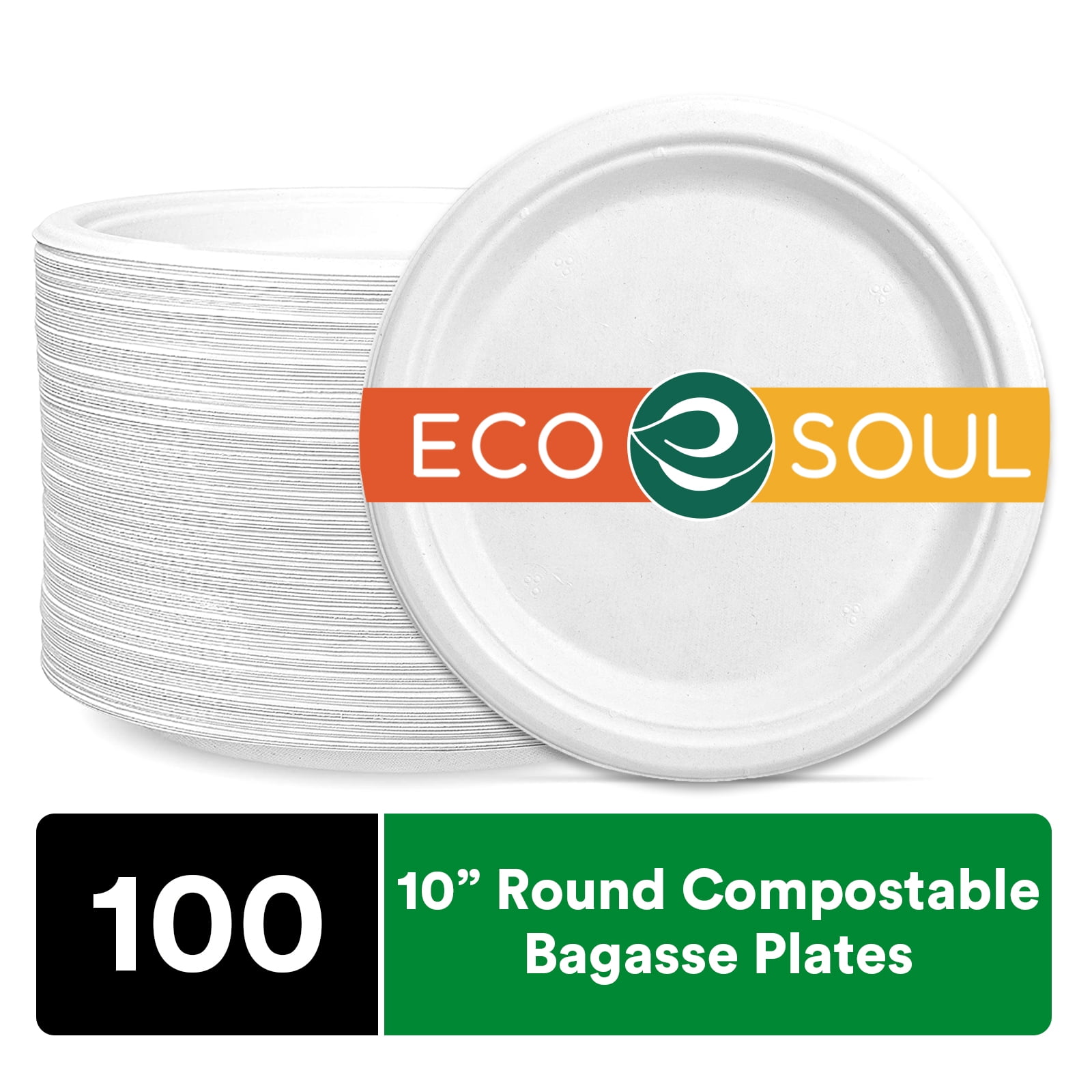 ECO SOUL Pearl White 10 inch [100Pack] Paper Plates (PFAS Free) 100