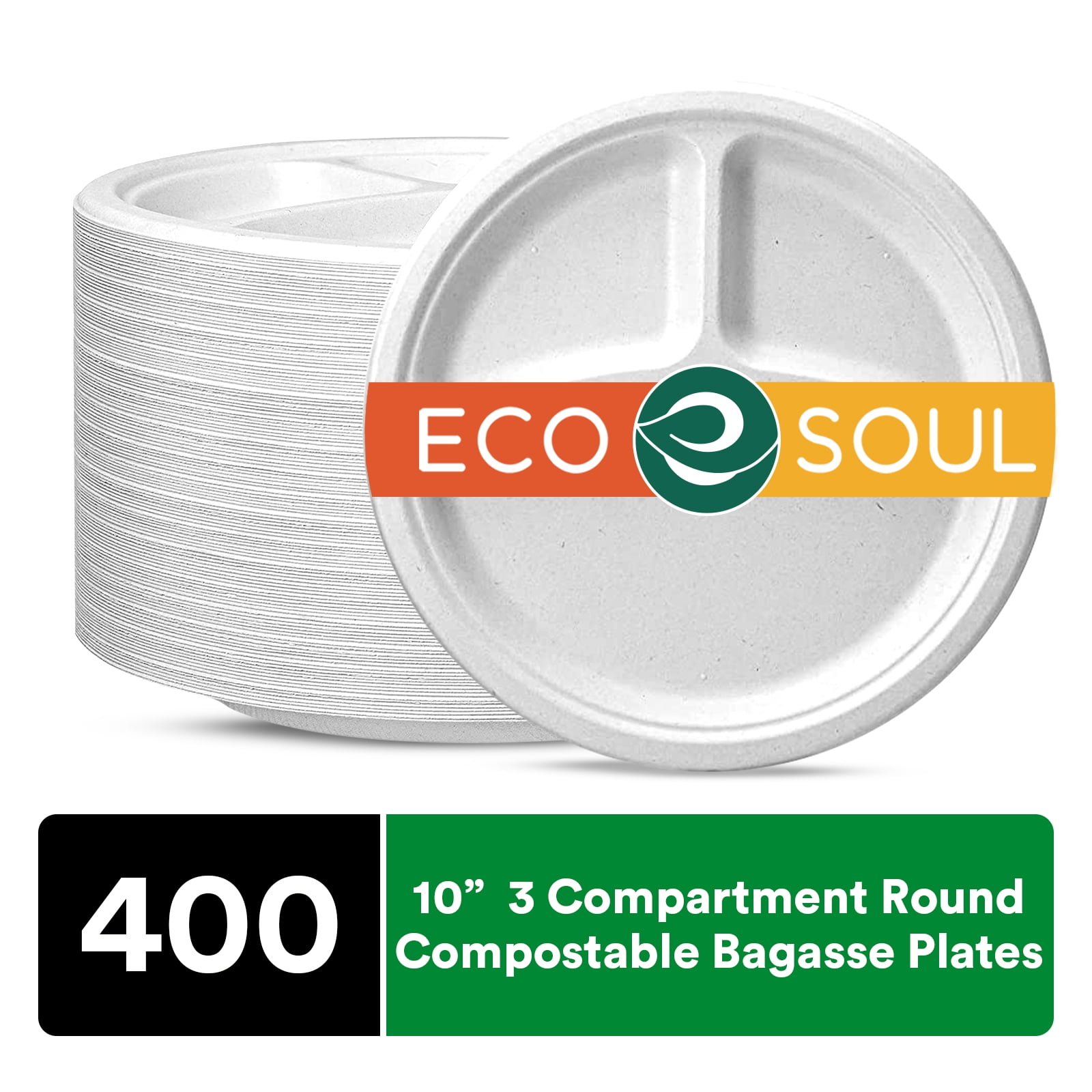 ECO SOUL Pearl White 10 inch [400Pack] Paper Plates