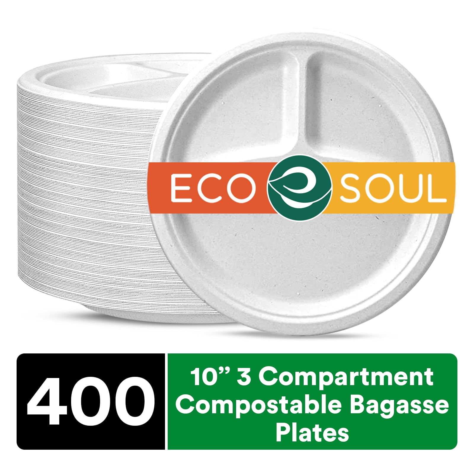 100% Compostable 9 Inch 3 Compartment Heavy-duty 10 Inch Plates