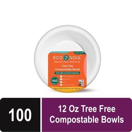 ECO SOUL Pearl White 10 Oz, 100 Count, Disposable Paper Bowls