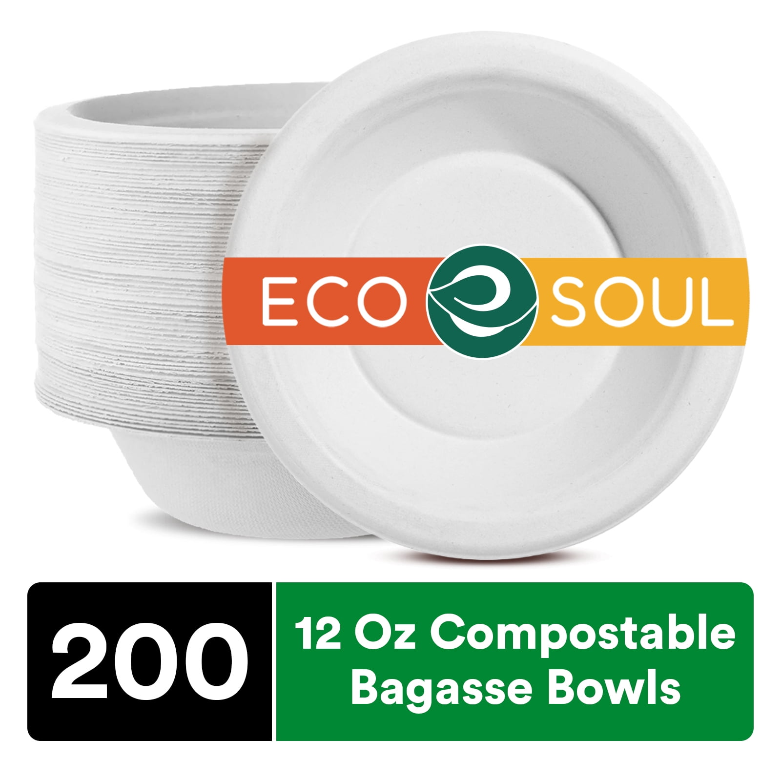 ECO SOUL Pearl White 12 Oz [200-Pack] Tree Free Compostable Disposable ...