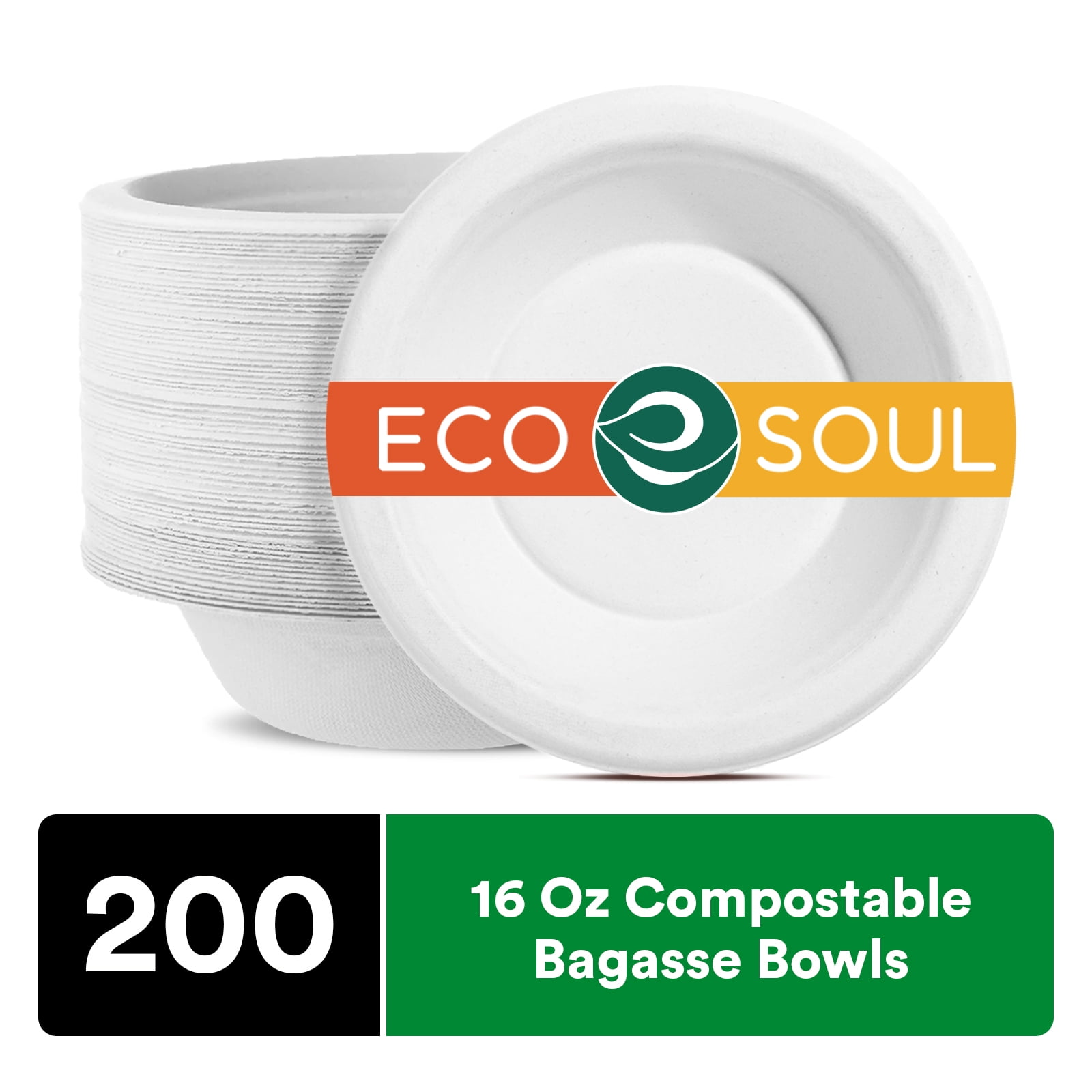 ECO SOUL Pearl White 16 oz [200Pack] Bagasse Disposable Paper Bowls