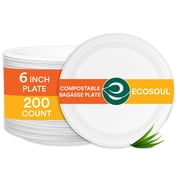 ECO SOUL Pearl White 6 Inch AFN1Small 200 [2x100 Pc] Paper Plates | 100% Compostable Disposable I Heavy Duty Eco-Friendly Appetizer Plates I Biodegradable Sugarcane Plates | to-Go Plates