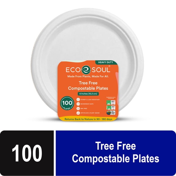 Compostable Bagasse Plates- Round 6 inch, 100 count