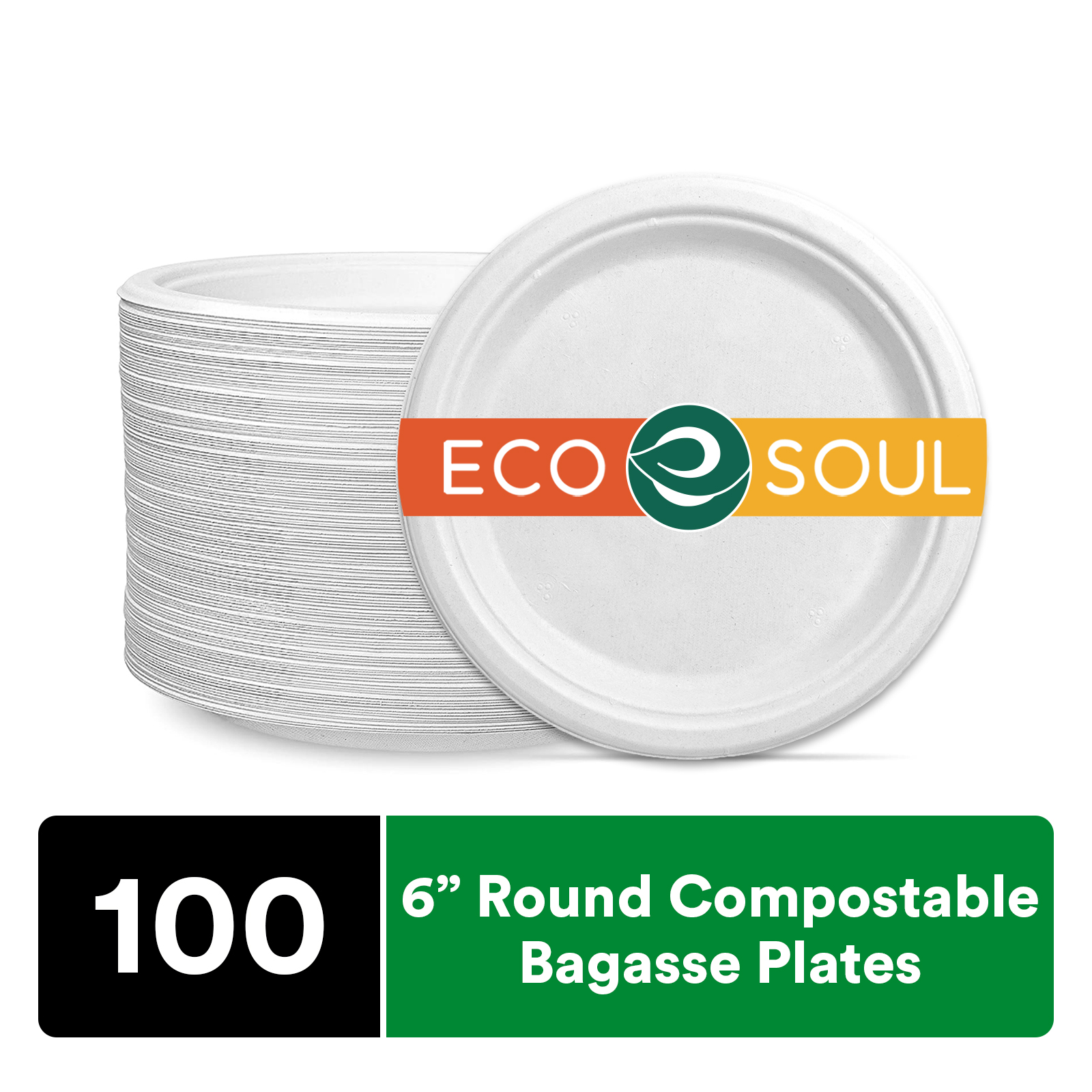 ECO SOUL Pearl White 6 inch [100Pack] Paper Plates (PFAS free) 100