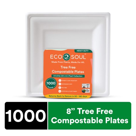 ECO SOUL Biodegradable Sugarcane Eco Plates Disposable Paper Plates, 8 in, 1000 Count (1 Pack)