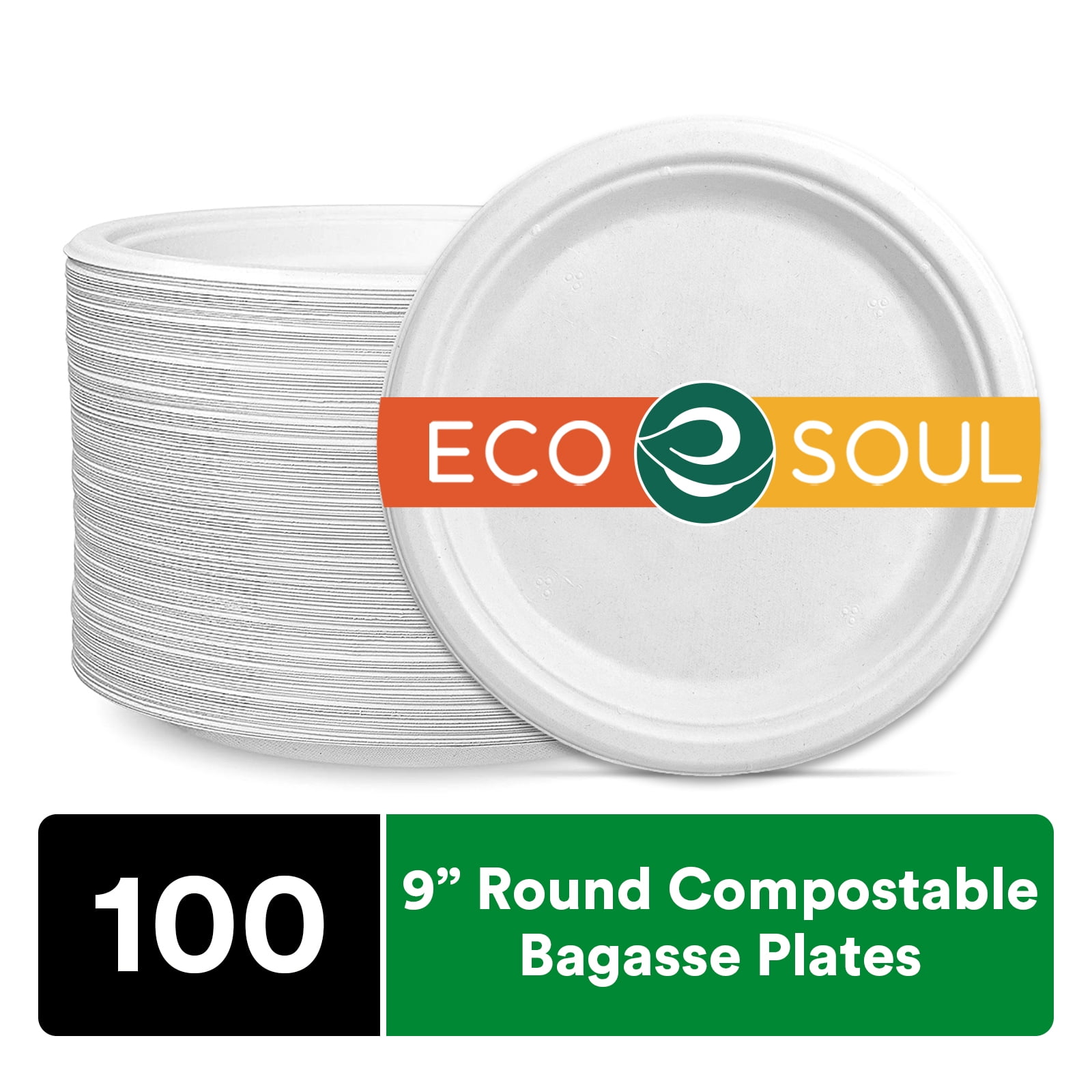 ECO SOUL Pearl White 9 Inch [100Pack] Paper Plates (PFAS free) 100
