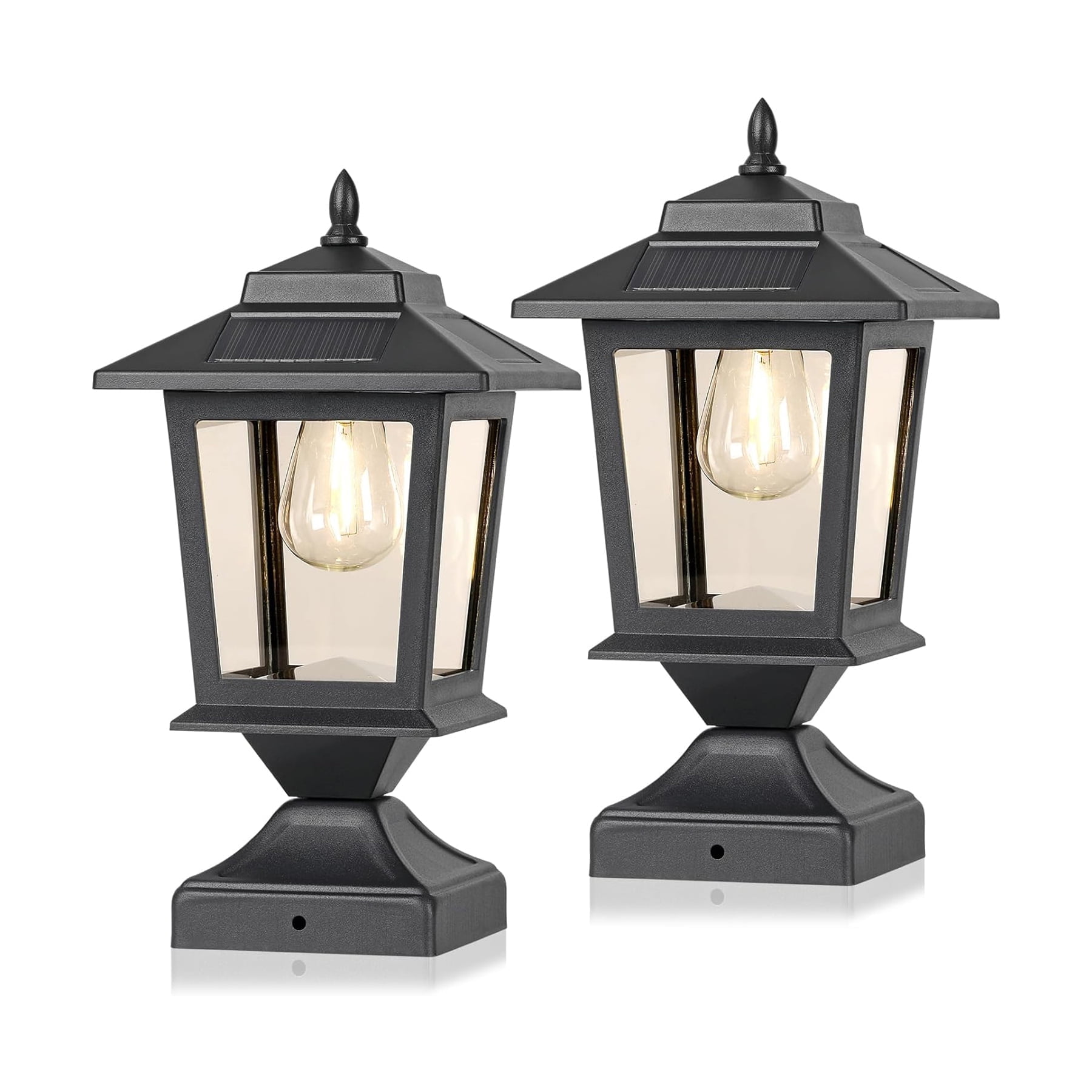 HOODINK Solar Post Cap Lights, 2 Pack Solar Lights Outdoor Waterproof with Glass Shade for 4x4 Wooden Posts