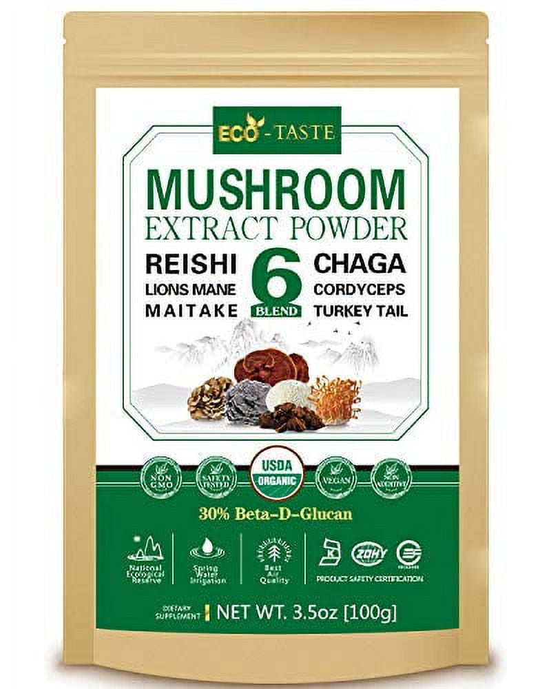 ECOTASTE 6 Blend Mushroom Extract Powder 100g BetaDGlucan 30,USDA