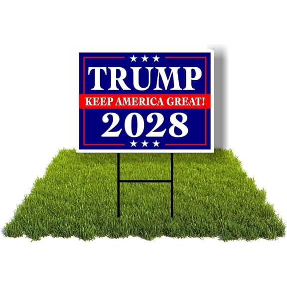 ECO Trump Keep America Great 2028 1 Double Sided 12x16 in Yard Road Sign w/Stand