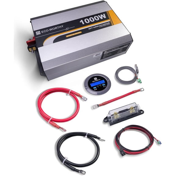 ECO-WORTHY 1000W Pure Sine Wave Inverter 12V DC to 120V AC Converter with Remote Controller,Off-Grid Solar Power Inverter for,Boat,Camping, Home, Rv, Truck,Outdoor,Conversion Efficiency Up to 92%