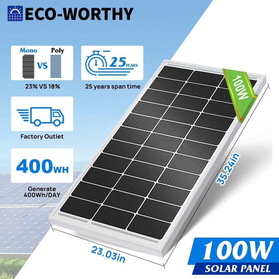 ECO-WORTHY 100W Watt 12V Monocrystalline Solar Panel 9BB Cell For Home RV