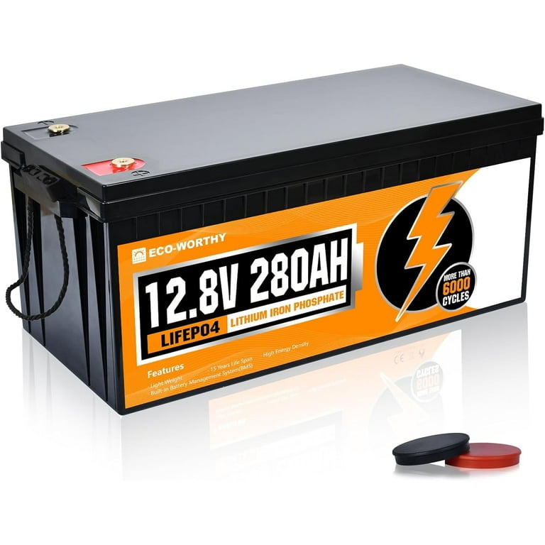 アクセサリー ECO-WORTHY LiFePO4 12.8V 280AH 3584Wh ECO-WORTHY 12V 280Ah LiFePO4 Lithium Battery, 6000+ Deep Cycles
