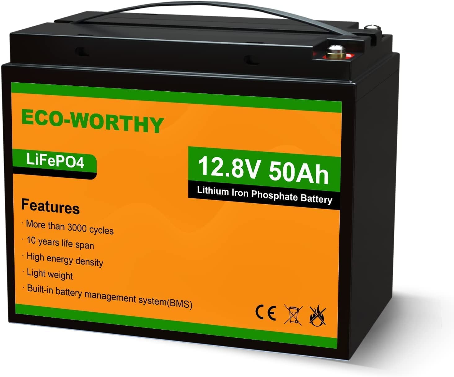 ECO-WORTHY 12V 50Ah LiFePO4 Lithium Battery Rechargeable Iron Phosphate Battery with BMS, Perfect for Trolling Motor, Travel Trailer