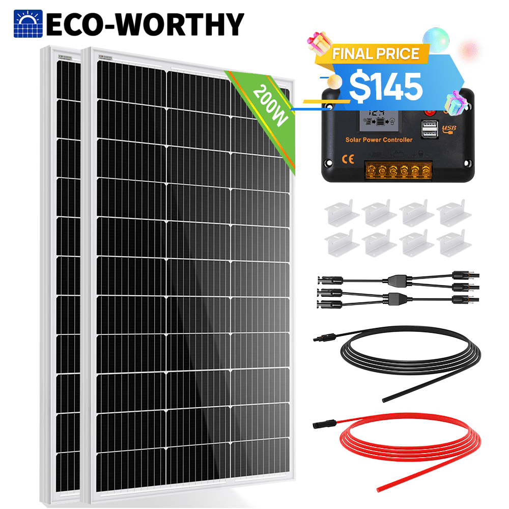 ECO-WORTHY 200W Watt Monocrystalline Solar Panel Kit 12V Volt for Home RV