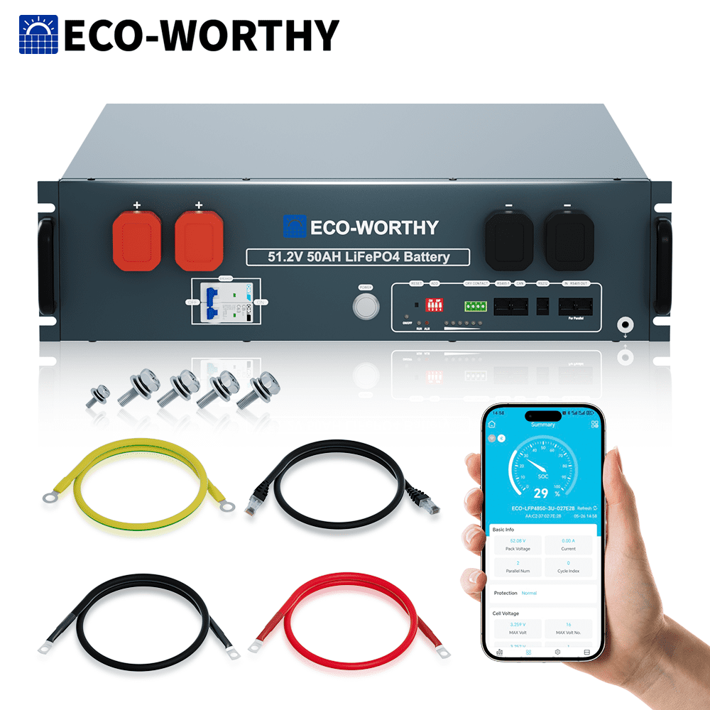 Server Rack 48 ECO-WORTHY 48V 50Ah LiFePO4 Server Rack Battery, 3U Rack-Mount Lithium ...