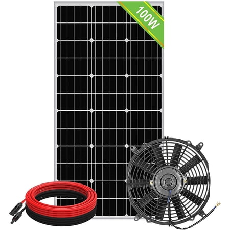 ECO-WORTHY Solar Powered Fan+100W Solar Panel with Pair of 16ft Solar Cable for Chicken Coops, Attic, Greenhouse - DELIVERY in 2 PARCELS