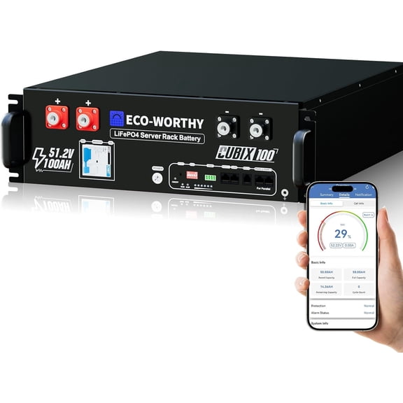 ECO-Worthy (Cubix 100) 48V 100Ah LiFePO4 Lithium Battery w/Bluetooth | UL1973 & UL9540A & CEC Listed | 5120Wh Server Rack Battery for Solar Energy Storage, Home Backup Power