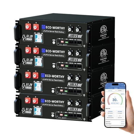 ECO-Worthy (Cubix 100) 48V 400Ah LiFePO4 Lithium Battery (4 Pack 48V 100AH) w/Bluetooth | UL1973 & UL9540A & CEC Listed | 10.24KWh Server Rack Battery for Solar Energy Storage, Home Backup Power