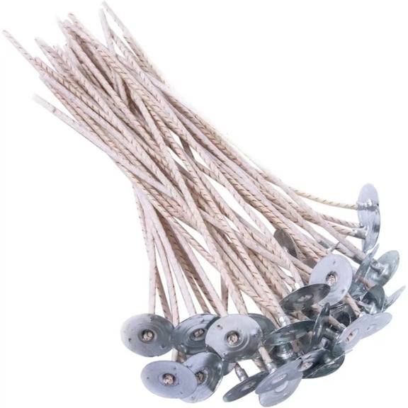 ECO8 100pcs Pre-Waxed Wicks for Soy Candles, 6 Inch Thick Wick with Base
