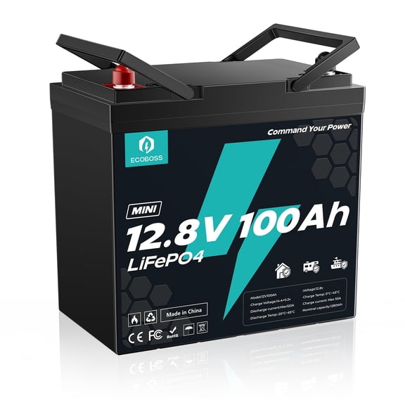 ECOBOSS 12V 100Ah Mini LiFePO4 Lithium Battery, Group 24 Deep Cycle with 120A BMS & 1280Wh for RV, Marine & Solar