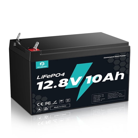 ECOBOSS 12V 10Ah LiFePO4 Lithium Battery, 5000+ Cycles, Smart BMS for Power Wheels, Fish Finder and Solar