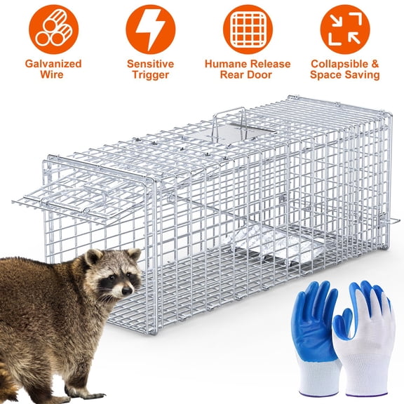ECOBUY Rodent Traps Heavy-Duty Live Animal Cage Trap 37x14x15 Inch Galvanized Mesh, Sensitive Pedal Trigger, Rear Release Door, Foldable Design for Raccoons, Armadillos, Small Dogs