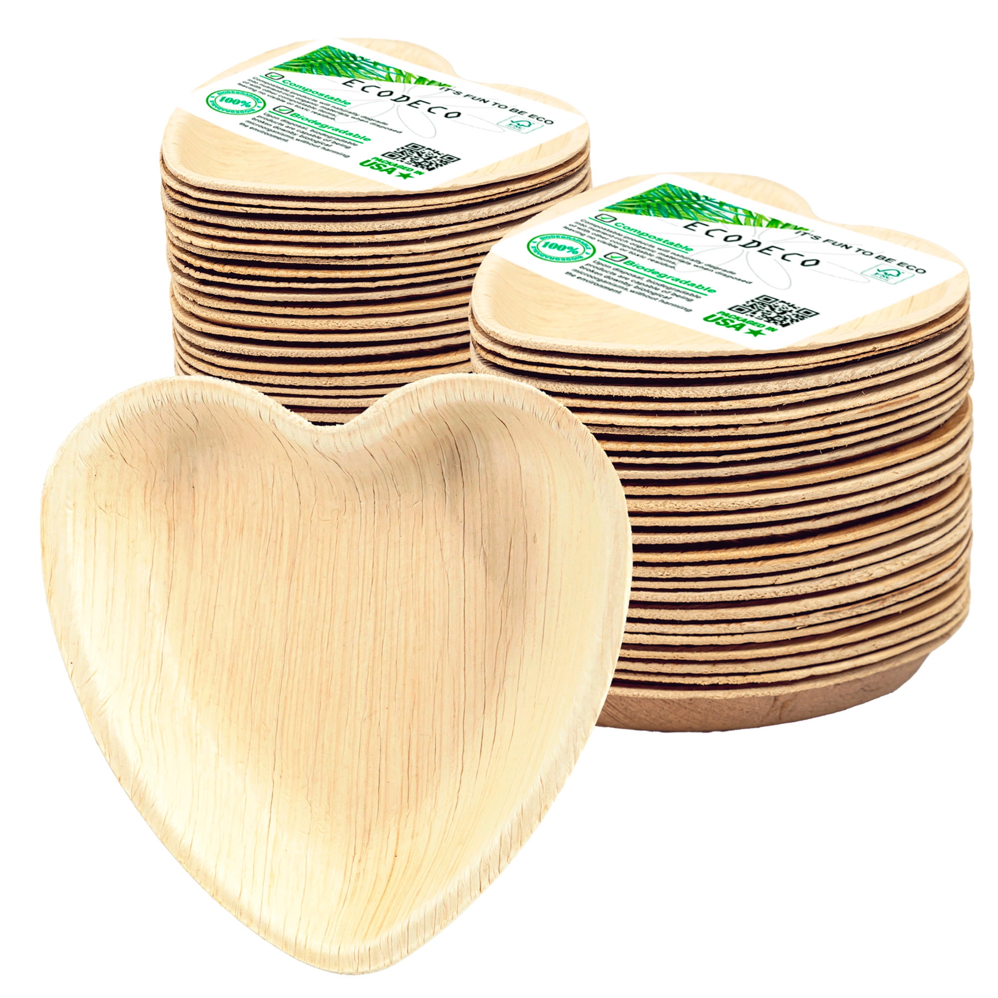 ECODECO 50 Heart Palm Leaf Compostable Plates 4 Inch Disposable Eco
