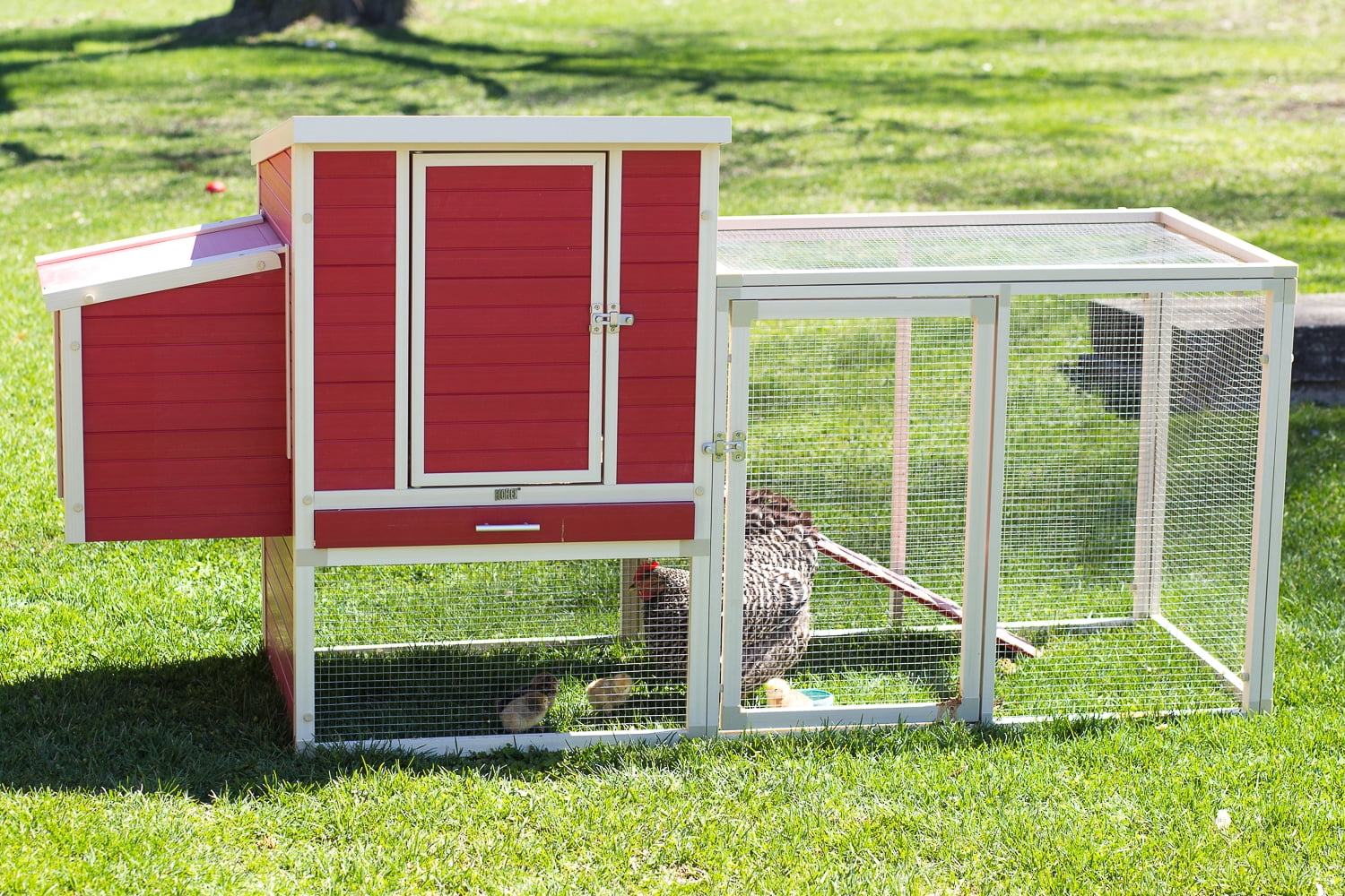 Red and Beige ECOFLEX Dual-Level Chicken Coop with Stainless Steel Mesh