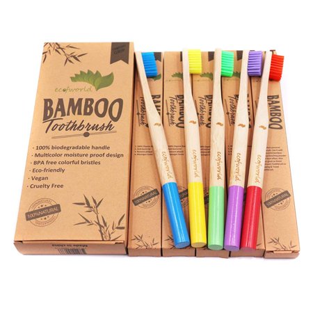 ECOFWORLD Mix Color Bamboo Toothbrushes Medium Soft (5 Pack)