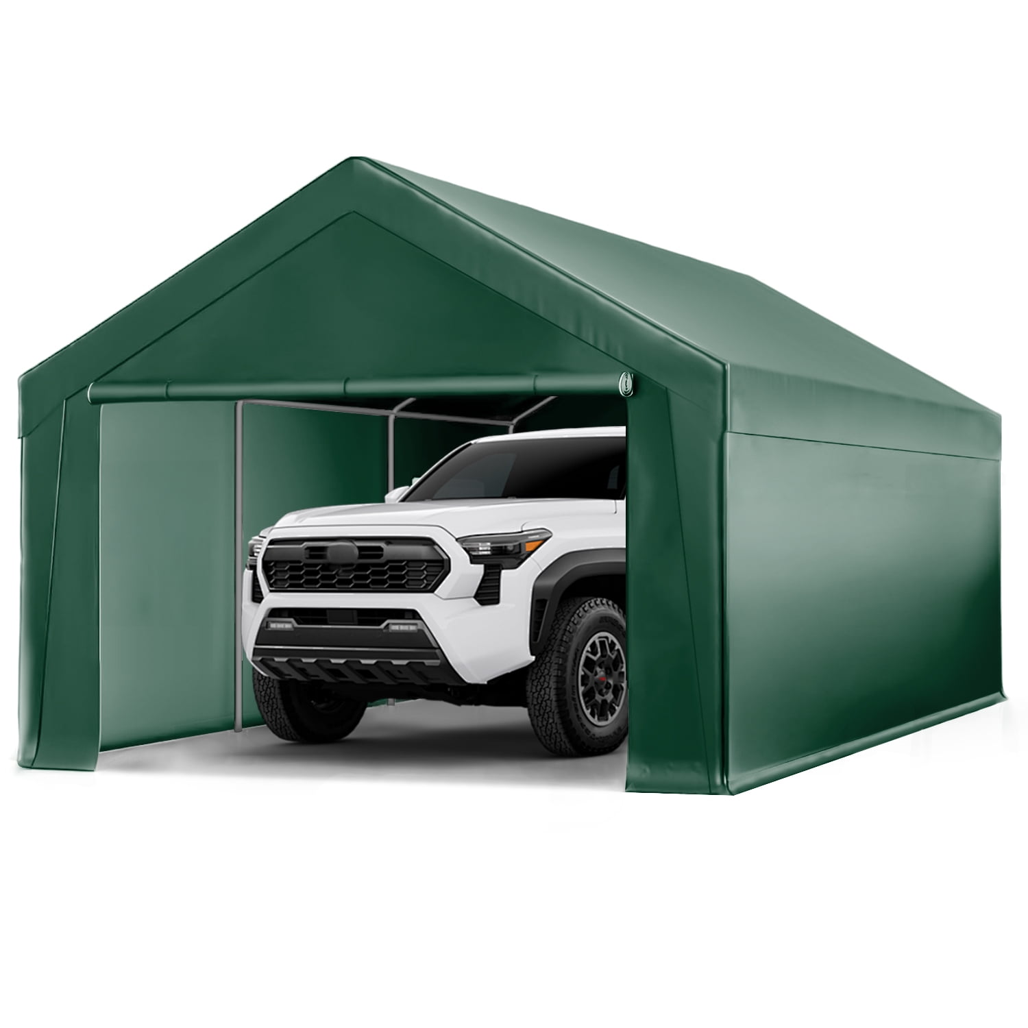 ECOLINEAR Carport 10x20 ft Heavy Duty Carport, Outdoor Potable Garage with Removable Sidewalls & Zipper Doors, Carport Canopy Anti UV All-Season Waterproof Tarp,Car Canopy for Cars,Boats,Green