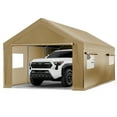 thumbnail image 1 of ECOLINEAR Carport 10x20 ft Heavy Duty Carport, Outdoor Potable Garage with Roll-up Windows & Zipper Doors, Carport Canopy with Anti UV All-Season Waterproof Tarp, Car Canopy for Cars, Boats(Yellow), 1 of 8