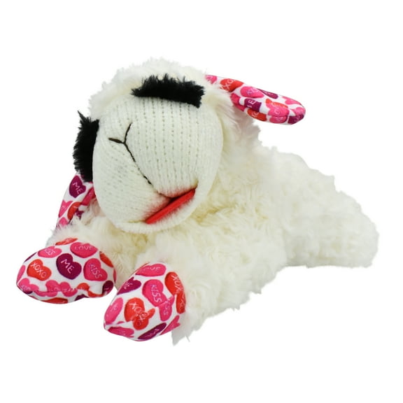 Multipet Valentine’s Day Plush Lamb Chop Dog Toy with Hearts, Medium